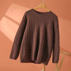 Sephira | Women's Textured Long Sleeve Sweater - Soft Cable Knit Pullover & Ribbed Jumper Brown