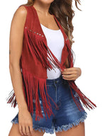 Damaris | Women's Fringe Vest - Sleeveless Faux Suede Boho Waistcoat & Western Tassel Gilet