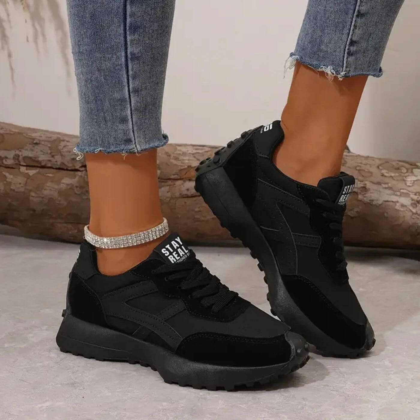 Sneakers For Women | Orthopedic Panel Upper Design Black B