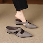 Selva | Genuine Leather Cross-Strap Pointed Mules – Luxury Designer Slip-On Heel & Slimming Pointed Toe Gray