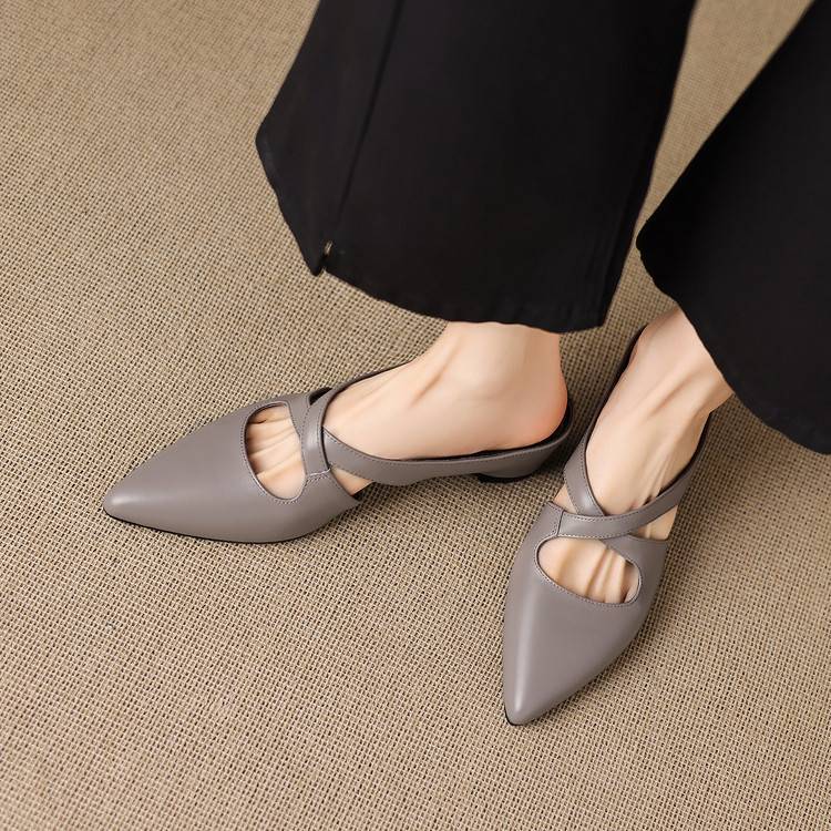 Selva | Genuine Leather Cross-Strap Pointed Mules – Luxury Designer Slip-On Heel & Slimming Pointed Toe