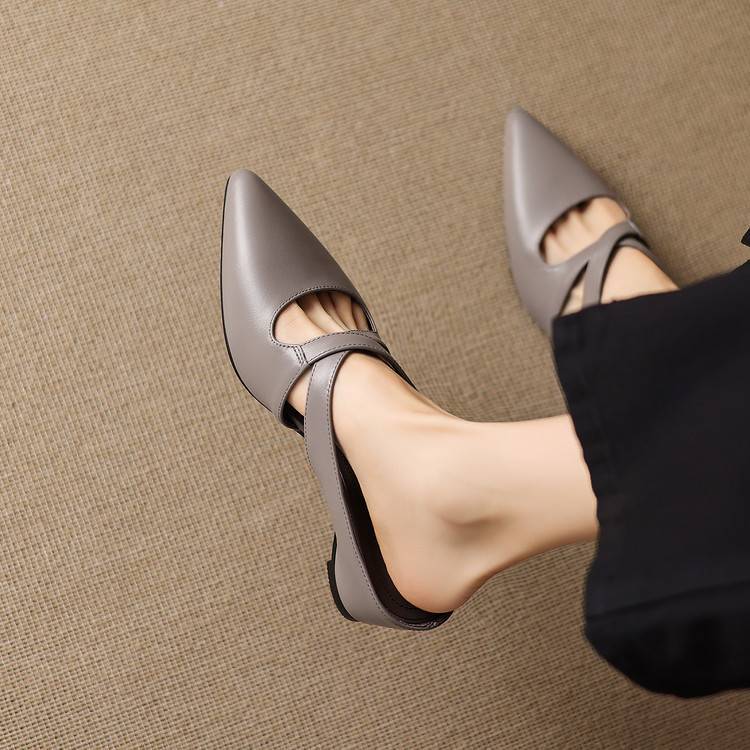 Selva | Genuine Leather Cross-Strap Pointed Mules – Luxury Designer Slip-On Heel & Slimming Pointed Toe