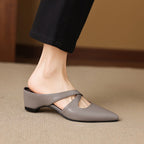 Selva | Genuine Leather Cross-Strap Pointed Mules – Luxury Designer Slip-On Heel & Slimming Pointed Toe