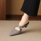 Selva | Genuine Leather Cross-Strap Pointed Mules – Luxury Designer Slip-On Heel & Slimming Pointed Toe