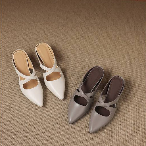 Selva | Genuine Leather Cross-Strap Pointed Mules – Luxury Designer Slip-On Heel & Slimming Pointed Toe