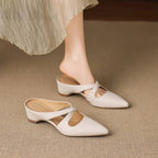 Selva | Genuine Leather Cross-Strap Pointed Mules – Luxury Designer Slip-On Heel & Slimming Pointed Toe White