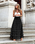 Sephira | Women's Fluffy Tulle Maxi Skirt – Elegant Tiered Look & Airy Style black