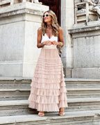 Sephira | Women's Fluffy Tulle Maxi Skirt – Elegant Tiered Look & Airy Style pink