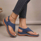 Vena | Women’s Serene Contoured Comfort Thong Sandal – Chic Arch-Support Sole & Refined Artisan Straps Blue