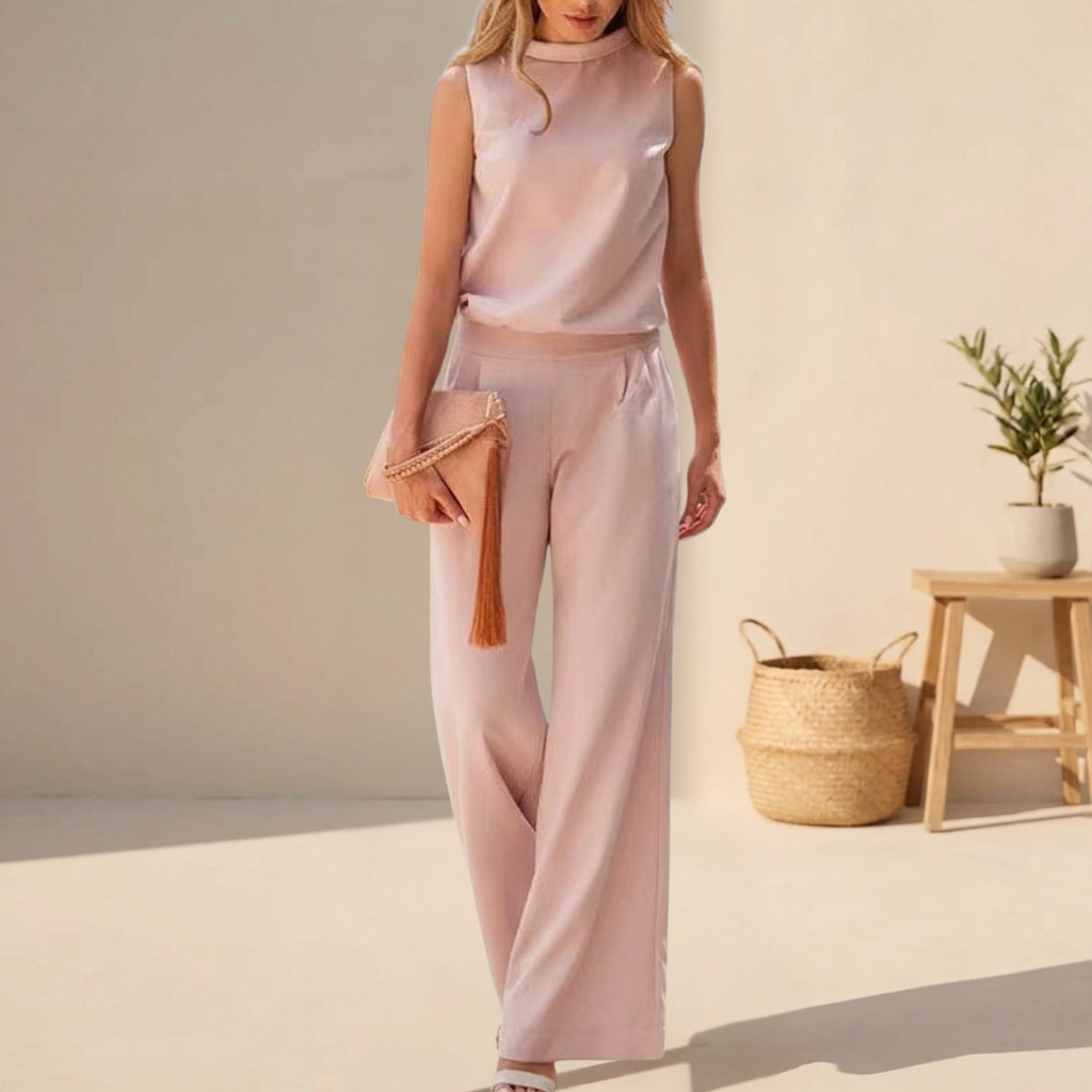 Elora | Women's Chic Wide-Leg Set – Co-ord Lounge Set & Tailored Minimalist Palazzo Suit Pink