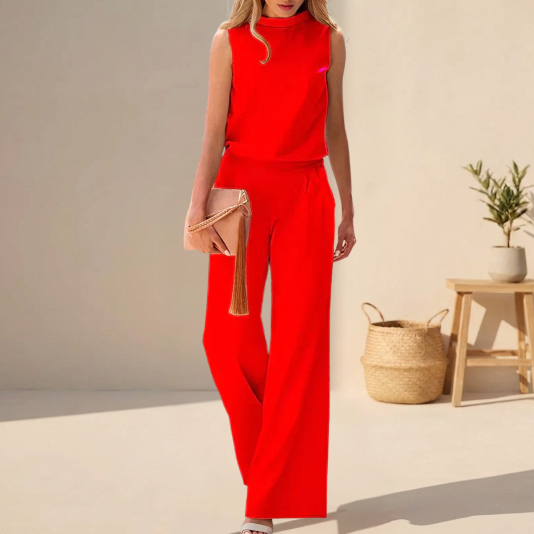 Elora | Women's Chic Wide-Leg Set – Co-ord Lounge Set & Tailored Minimalist Palazzo Suit Red