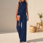 Elora | Women's Chic Wide-Leg Set – Co-ord Lounge Set & Tailored Minimalist Palazzo Suit Blue