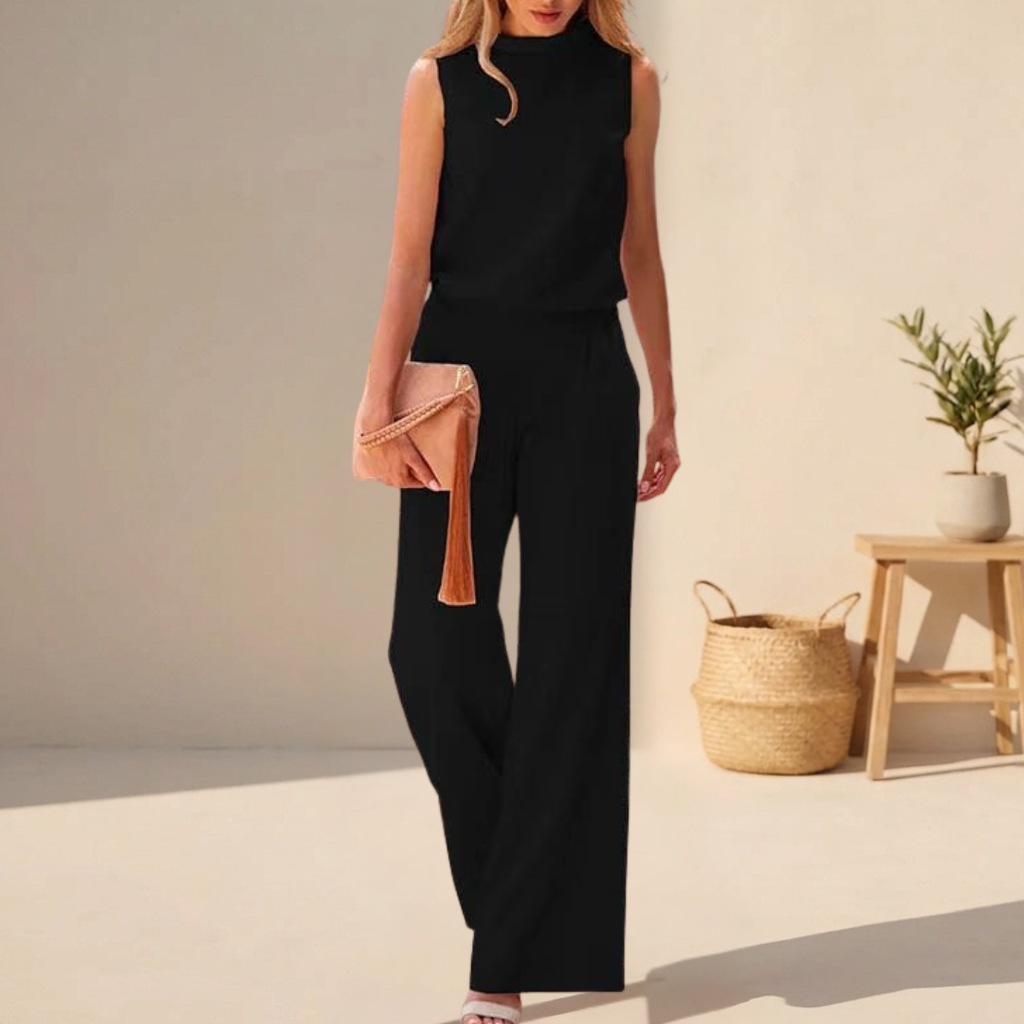 Elora | Women's Chic Wide-Leg Set – Co-ord Lounge Set & Tailored Minimalist Palazzo Suit Black