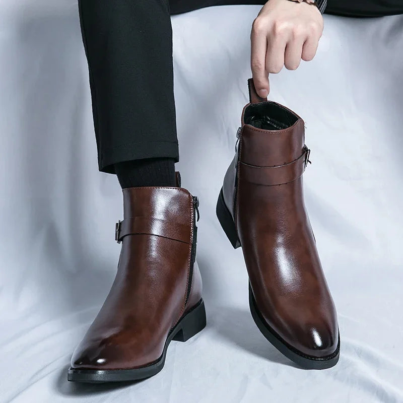 Sergio | Men's Genuine Leather Chelsea Boots – Luxury Waterproof Ankle Boot & Tailored Slimming Silhouette Brown