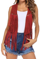 Damaris | Women's Fringe Vest - Sleeveless Faux Suede Boho Waistcoat & Western Tassel Gilet