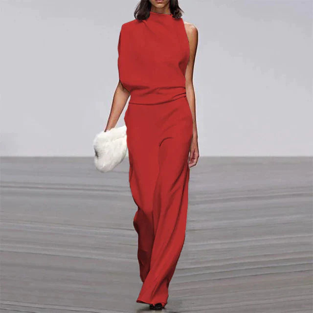 Women’s Effortless Summer Jumpsuit – Fluid Movement Tech & Sun-Kissed Palm Beach Glamour red