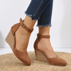 Women's Pointed-Toe Ankle Strap Wedge Sandals Dark Brown