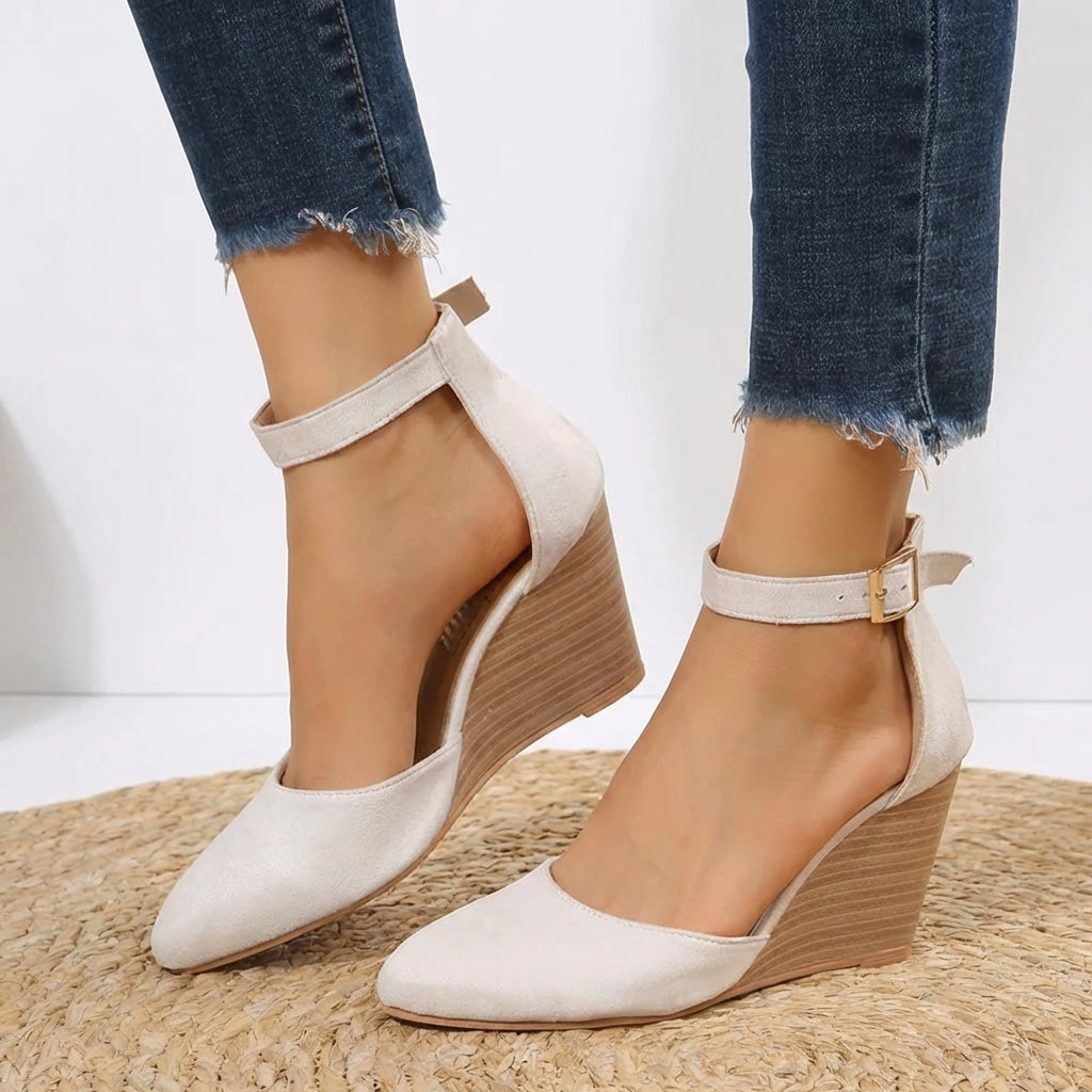 Women's Pointed-Toe Ankle Strap Wedge Sandals Milky