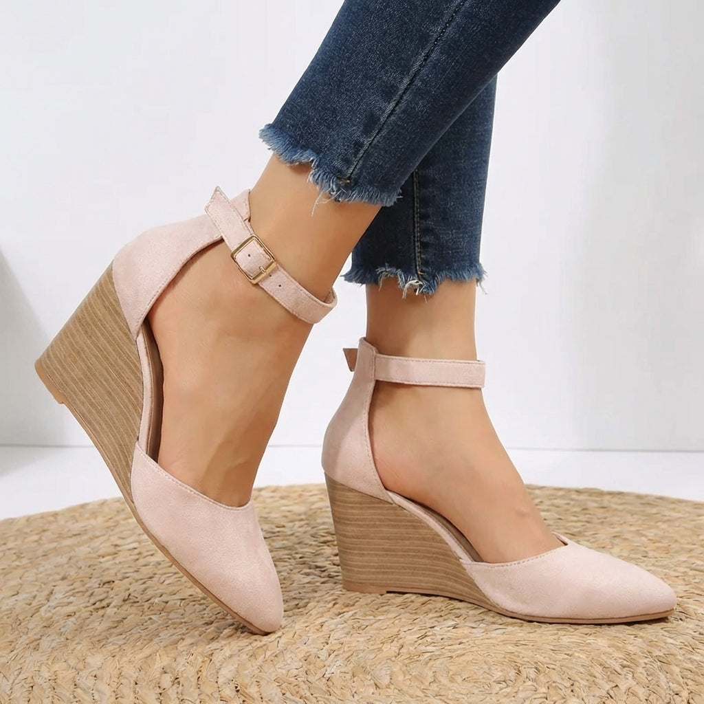Women's Pointed-Toe Ankle Strap Wedge Sandals Pink