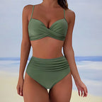 Women’s Designer Bikini Set – High-Sheen Compression Fiber, Sculptural Contour & Provocative Shoreline Glamour green
