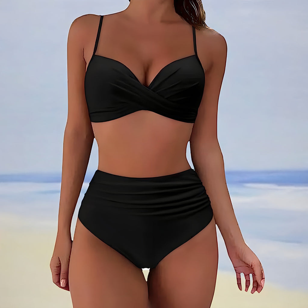 Women’s Designer Bikini Set – High-Sheen Compression Fiber, Sculptural Contour & Provocative Shoreline Glamour black