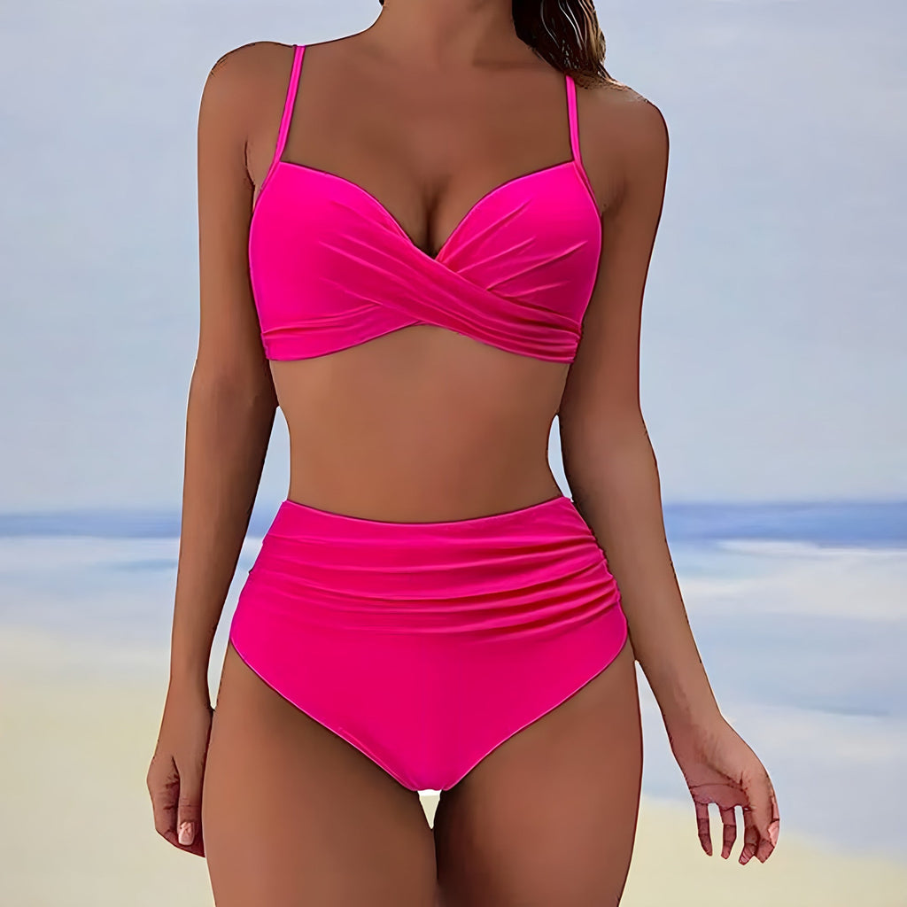 Women’s Designer Bikini Set – High-Sheen Compression Fiber, Sculptural Contour & Provocative Shoreline Glamour hot pink