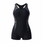 Sleek One-Piece Swimsuit with Sculpted Silhouette and Patterned Accents