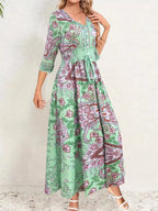 Māyā | Women’s Smocked Printed Half Sleeve Dress – Chic Boho Print & Refined Slimming Bodice