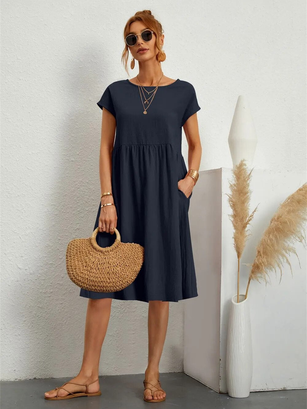 Vanity | Women's Modern Dress – Contemporary Silhouette & Architectural Cut navy blue