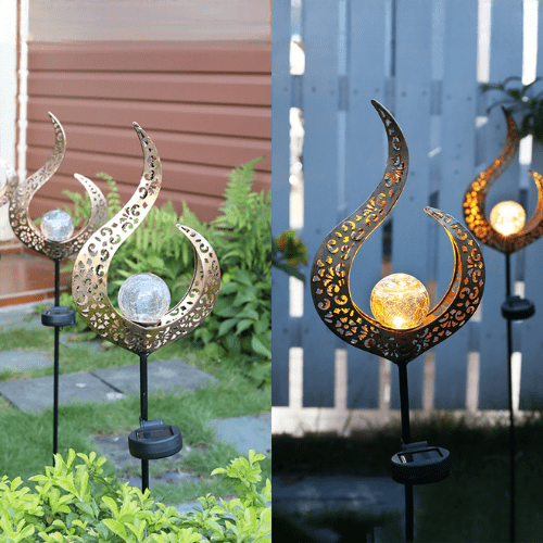 Solar Metal Garden Lamp with Warm LED Light and Stylish Outdoor Lighting