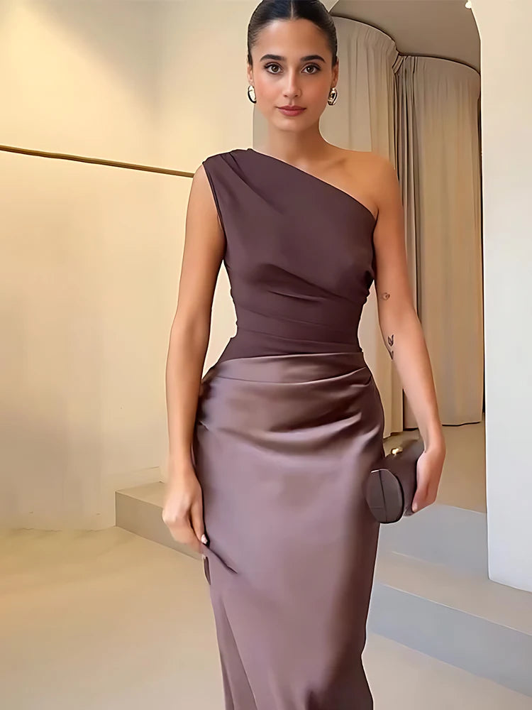 Sophia | One-Shoulder Satin Maxi Dress – Luxury Designer Asymmetric Gown & Tailored Minimalist Evening Wear
