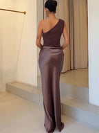 Sophia | One-Shoulder Satin Maxi Dress – Luxury Designer Asymmetric Gown & Tailored Minimalist Evening Wear