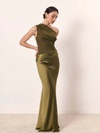 Sophia | One-Shoulder Satin Maxi Dress – Luxury Designer Asymmetric Gown & Tailored Minimalist Evening Wear