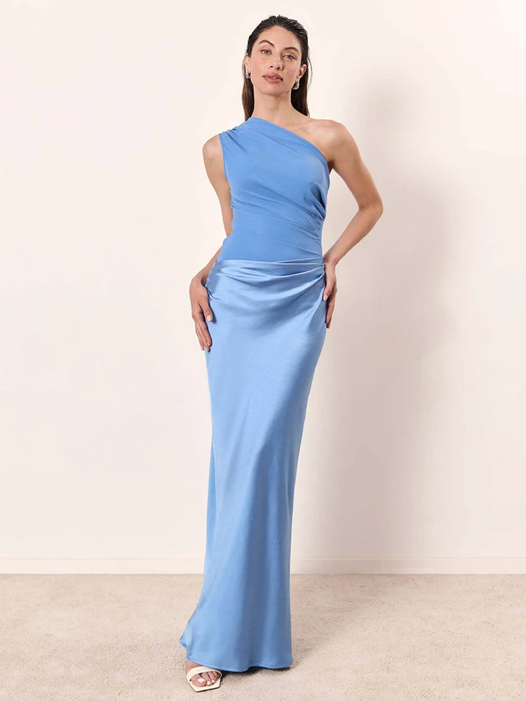 Sophia | One-Shoulder Satin Maxi Dress – Luxury Designer Asymmetric Gown & Tailored Minimalist Evening Wear