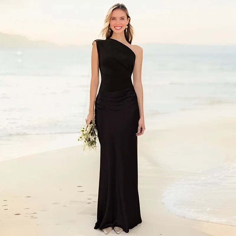 Sophia | One-Shoulder Satin Maxi Dress – Luxury Designer Asymmetric Gown & Tailored Minimalist Evening Wear Black