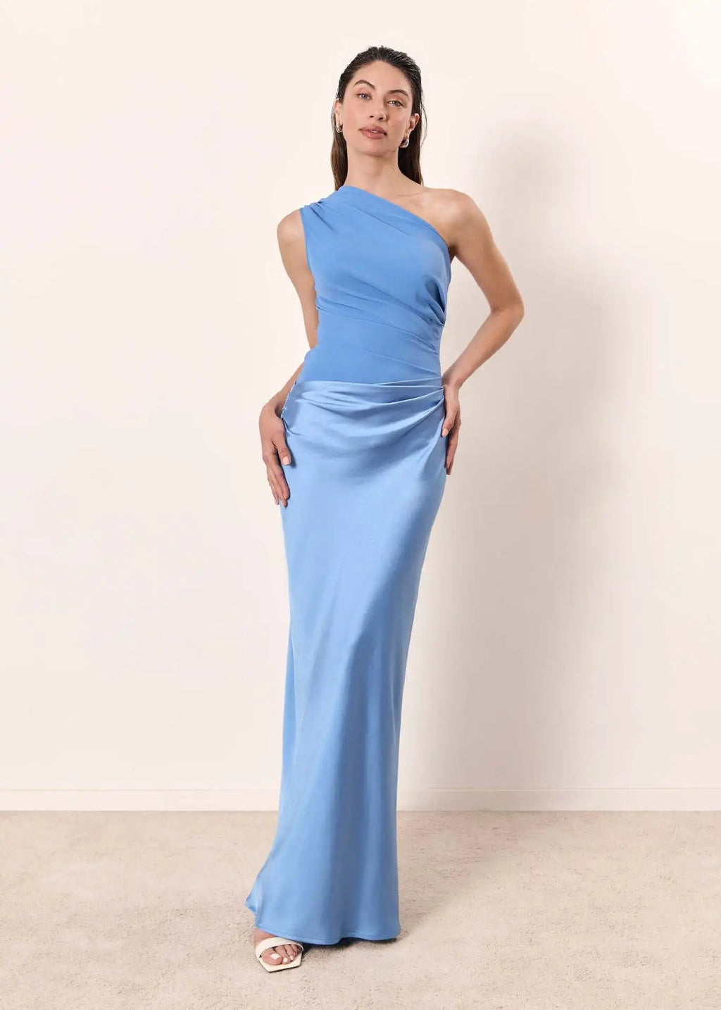 Sophia | One-Shoulder Satin Maxi Dress – Luxury Designer Asymmetric Gown & Tailored Minimalist Evening Wear Blue