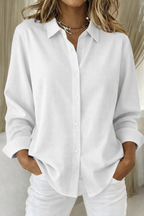 Amore | Women’s Elegant Button Blouse – Refined Silk-Touch Finish & Architectural Tailoring White