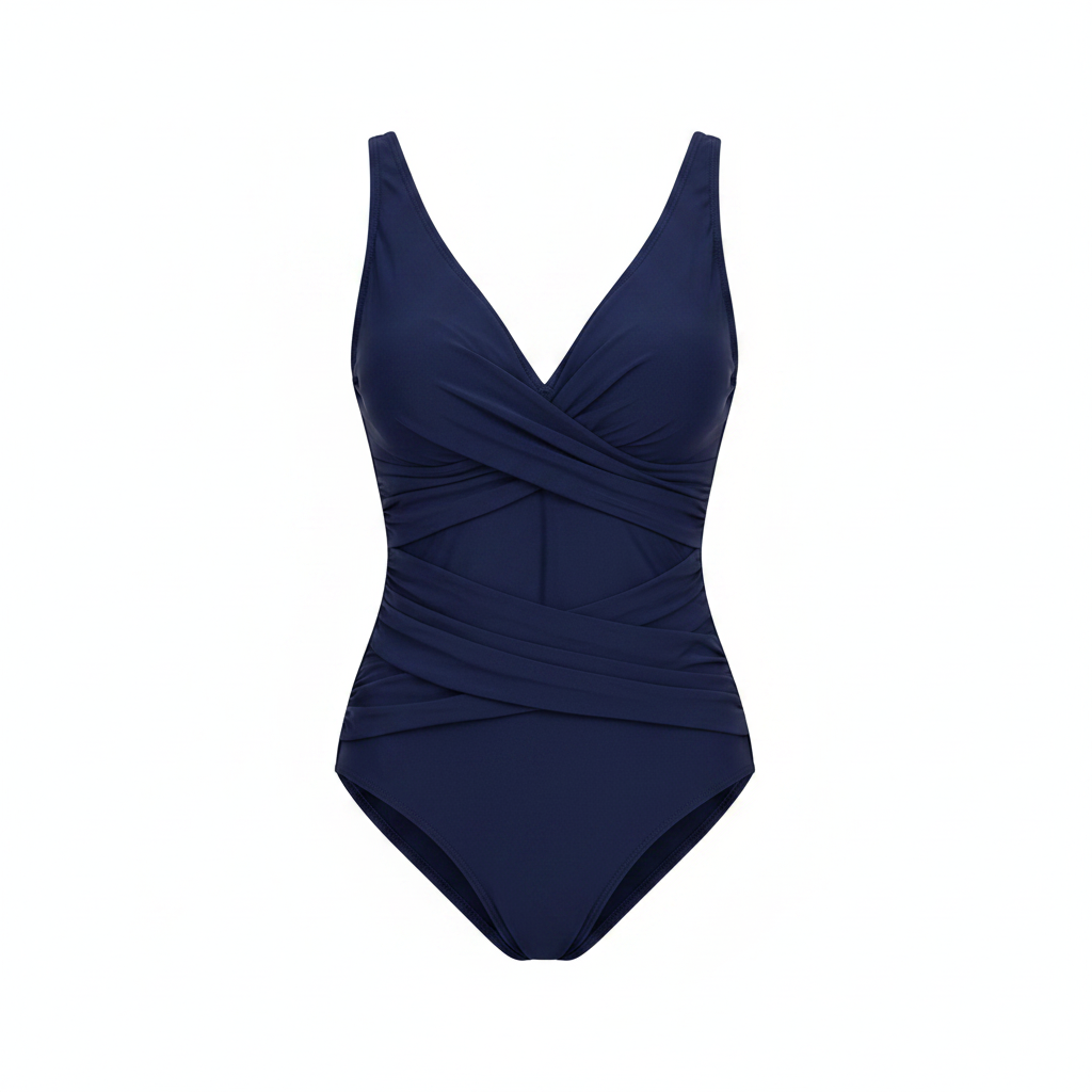 Sophisticated Fitted One-Piece Swimsuit with Textured Ruched Accents