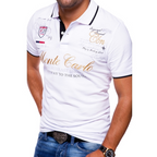 Stylish men's slim-fit polo shirt made of cotton, short sleeves white