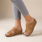 Suede Slip-On Wedge Sandals with Artistic Cutout Straps and Open Toe Brown