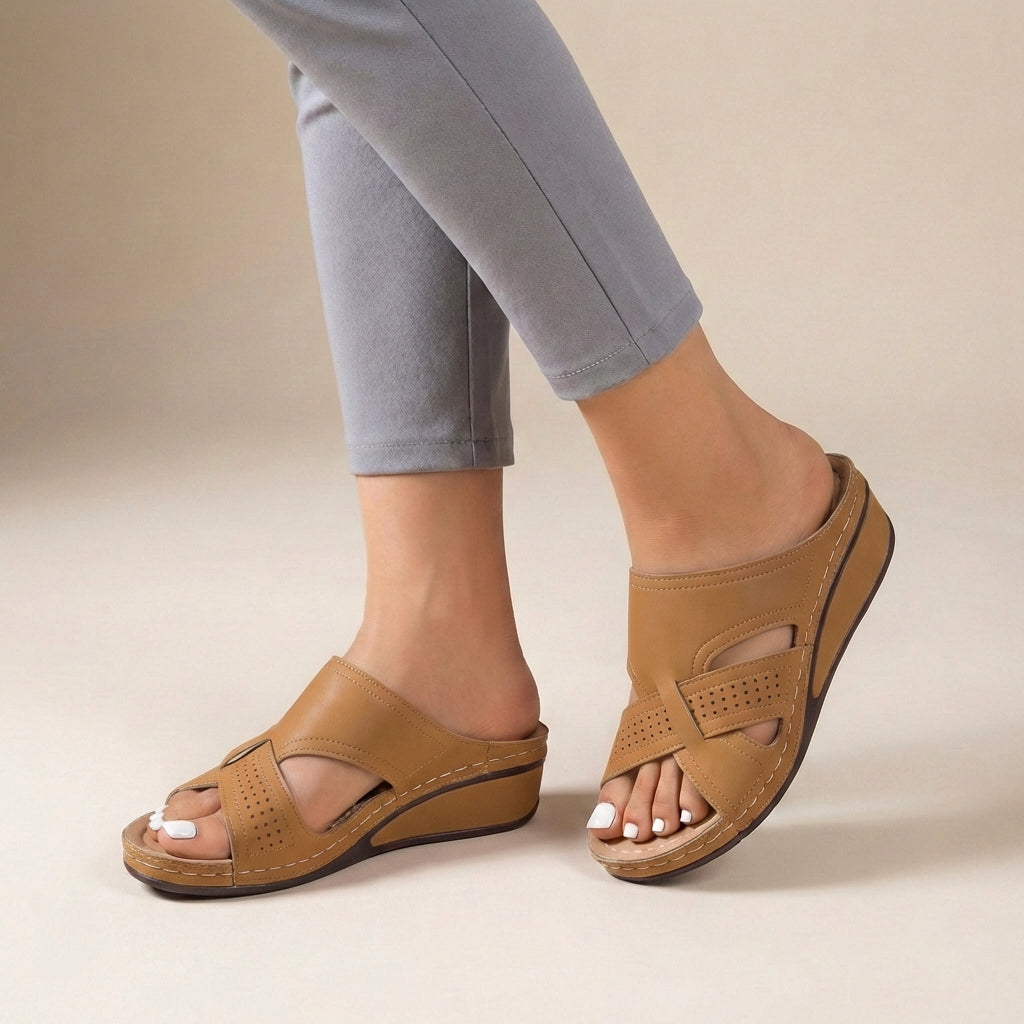 Suede Slip-On Wedge Sandals with Artistic Cutout Straps and Open Toe 3
