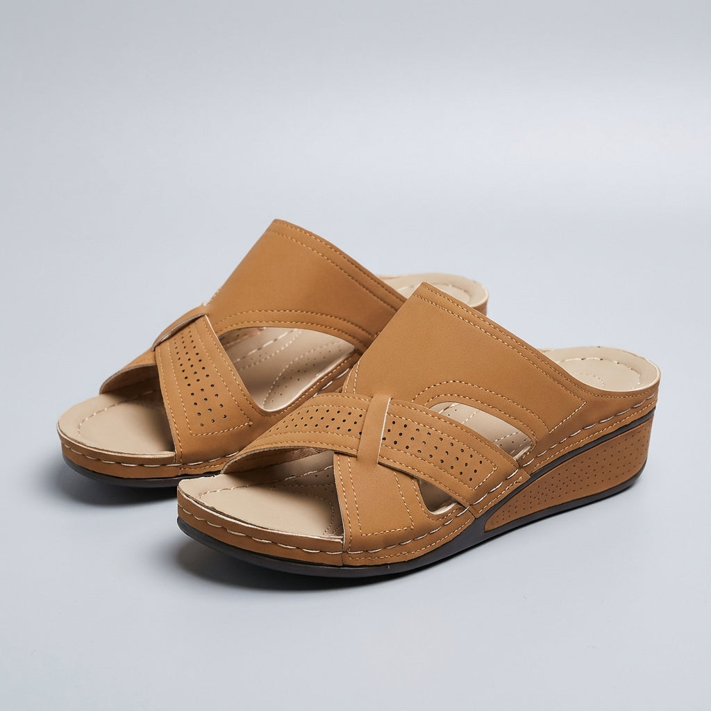 Suede Slip-On Wedge Sandals with Artistic Cutout Straps and Open Toe 4