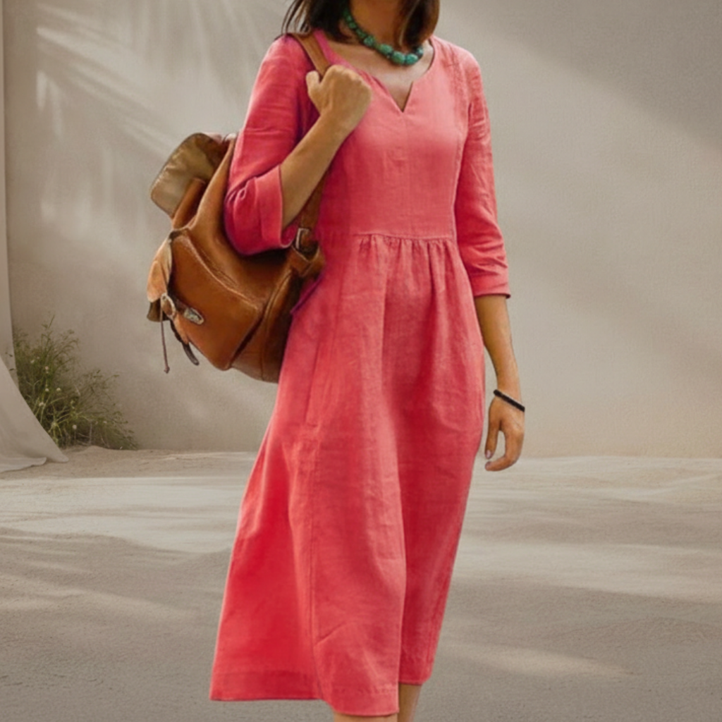 Solene | Sundrenched Relaxed Midi Dress – Chic Artisan Grace & Refined Slimming Silhouette Red
