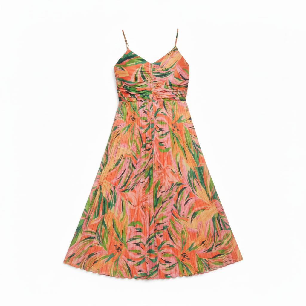 Amore | Sunset Ridge Pleated Midi Dress – Chic Artisan Grace & Refined Slimming Silhouette