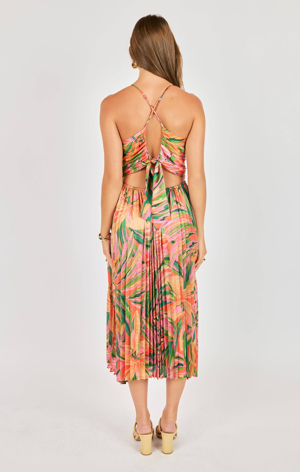 Amore | Sunset Ridge Pleated Midi Dress – Chic Artisan Grace & Refined Slimming Silhouette