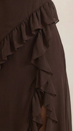 Women's Ruffled Maxi Dress V-Neck Flowy Boho Long Dress