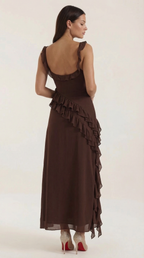 Women's Ruffled Maxi Dress V-Neck Flowy Boho Long Dress