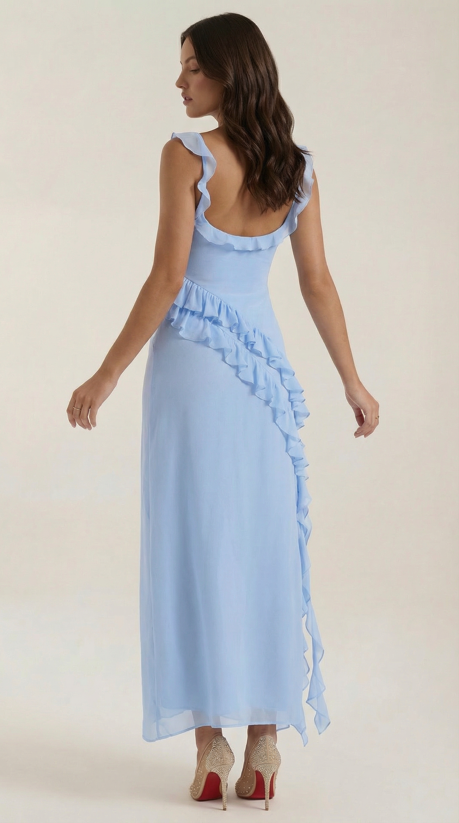 Women's Ruffled Maxi Dress V-Neck Flowy Boho Long Dress