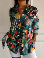 Mechi | Women’s Colorful Blouse – Playful Vibrant Print & Architectural Modern Silhouette Green