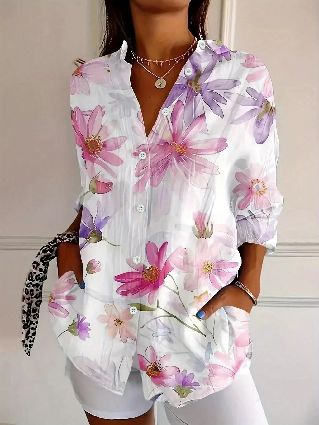 Mechi | Women’s Colorful Blouse – Playful Vibrant Print & Architectural Modern Silhouette White